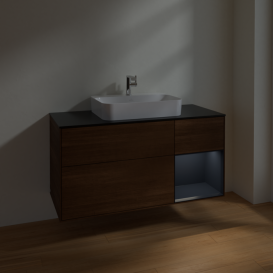 Тумба под раковину Villeroy & Boch Finion 120х50,1 см с подсветкой МДФ шпон грецкого ореха/стекло черное матовое F422HGGN