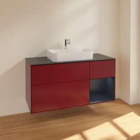 Тумба под раковину Villeroy & Boch Finion 120х50,1 см с подсветкой МДФ пион матовый лак/стекло черное матовое F422HGHB