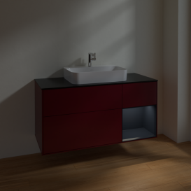 Тумба под раковину Villeroy & Boch Finion 120х50,1 см с подсветкой МДФ пион матовый лак/стекло черное матовое F422HGHB