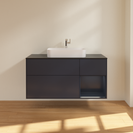 Тумба под раковину Villeroy & Boch Finion 120х50,1 см с подсветкой МДФ темно-синий матовый лак/стекло черное матовое F422HGHG