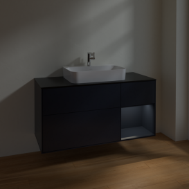 Тумба под раковину Villeroy & Boch Finion 120х50,1 см с подсветкой МДФ темно-синий матовый лак/стекло черное матовое F422HGHG