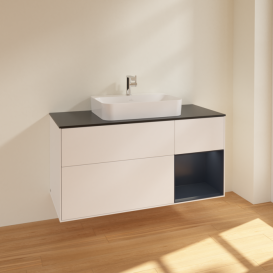 Тумба под раковину Villeroy & Boch Finion 120х50,1 см с подсветкой МДФ белый матовый лак/стекло черное матовое F422HGMT