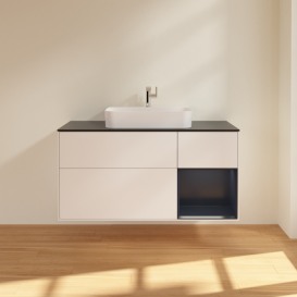 Тумба под раковину Villeroy & Boch Finion 120х50,1 см с подсветкой МДФ белый матовый лак/стекло черное матовое F422HGMT