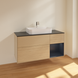 Тумба под раковину Villeroy & Boch Finion 120х50,1 см с подсветкой МДФ шпон дуба/стекло черное матовое F422HGPC