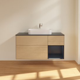 Тумба под раковину Villeroy & Boch Finion 120х50,1 см с подсветкой МДФ шпон дуба/стекло черное матовое F422HGPC