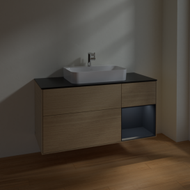 Тумба под раковину Villeroy & Boch Finion 120х50,1 см с подсветкой МДФ шпон дуба/стекло черное матовое F422HGPC