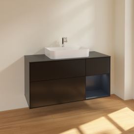 Тумба под раковину Villeroy & Boch Finion 120х50,1 см с подсветкой МДФ черный матовый лак/стекло черное матовое F422HGPD