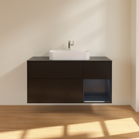 Тумба под раковину Villeroy & Boch Finion 120х50,1 см с подсветкой МДФ черный матовый лак/стекло черное матовое F422HGPD