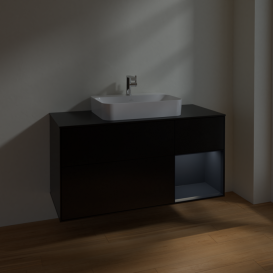 Тумба под раковину Villeroy & Boch Finion 120х50,1 см с подсветкой МДФ черный матовый лак/стекло черное матовое F422HGPD