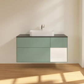 Тумба под раковину Villeroy & Boch Finion 120х50,1 см с подсветкой МДФ оливковый матовый лак/стекло черное матовое F422MTGM