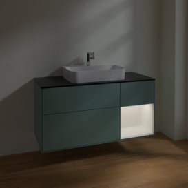 Тумба под раковину Villeroy & Boch Finion 120х50,1 см с подсветкой МДФ оливковый матовый лак/стекло черное матовое F422MTGM