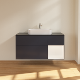 Тумба под раковину Villeroy & Boch Finion 120х50,1 см с подсветкой МДФ темно-синий матовый лак/стекло черное матовое F422MTHG