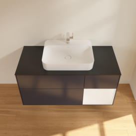 Тумба под раковину Villeroy & Boch Finion 120х50,1 см с подсветкой МДФ темно-синий матовый лак/стекло черное матовое F422MTHG