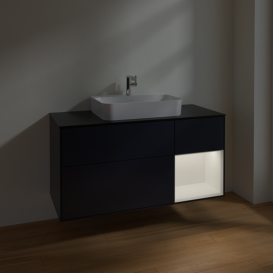 Тумба под раковину Villeroy & Boch Finion 120х50,1 см с подсветкой МДФ темно-синий матовый лак/стекло черное матовое F422MTHG