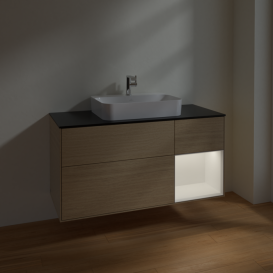 Тумба под раковину Villeroy & Boch Finion 120х50,1 см с подсветкой МДФ шпон дуба/стекло черное матовое F422MTPC