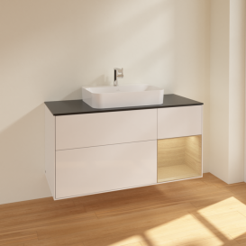 Тумба под раковину Villeroy & Boch Finion 120х50,1 см с подсветкой МДФ глянцевый белый лак/стекло черное матовое F422PCGF