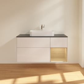 Тумба под раковину Villeroy & Boch Finion 120х50,1 см с подсветкой МДФ глянцевый белый лак/стекло черное матовое F422PCGF