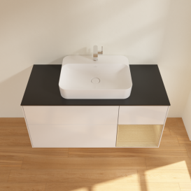 Тумба под раковину Villeroy & Boch Finion 120х50,1 см с подсветкой МДФ глянцевый белый лак/стекло черное матовое F422PCGF