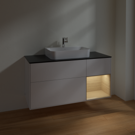 Тумба под раковину Villeroy & Boch Finion 120х50,1 см с подсветкой МДФ глянцевый белый лак/стекло черное матовое F422PCGF