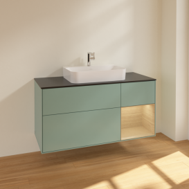 Тумба под раковину Villeroy & Boch Finion 120х50,1 см с подсветкой МДФ оливковый матовый лак/стекло черное матовое F422PCGM