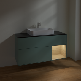Тумба под раковину Villeroy & Boch Finion 120х50,1 см с подсветкой МДФ оливковый матовый лак/стекло черное матовое F422PCGM
