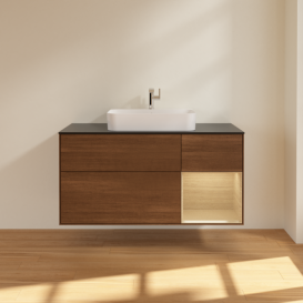 Тумба под раковину Villeroy & Boch Finion 120х50,1 см с подсветкой МДФ шпон грецкого ореха/стекло черное матовое F422PCGN