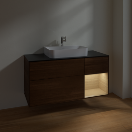 Тумба под раковину Villeroy & Boch Finion 120х50,1 см с подсветкой МДФ шпон грецкого ореха/стекло черное матовое F422PCGN