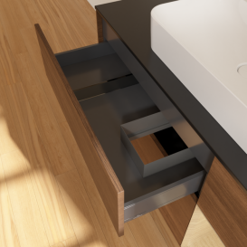 Тумба под раковину Villeroy & Boch Finion 120х50,1 см с подсветкой МДФ шпон грецкого ореха/стекло черное матовое F422PCGN