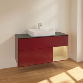 Тумба под раковину Villeroy & Boch Finion 120х50,1 см с подсветкой МДФ пион матовый лак/стекло черное матовое F422PCHB