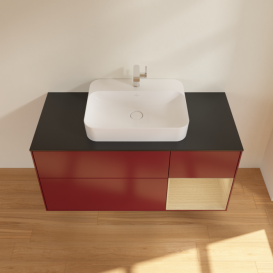 Тумба под раковину Villeroy & Boch Finion 120х50,1 см с подсветкой МДФ пион матовый лак/стекло черное матовое F422PCHB