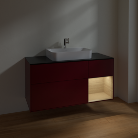 Тумба под раковину Villeroy & Boch Finion 120х50,1 см с подсветкой МДФ пион матовый лак/стекло черное матовое F422PCHB