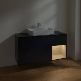 Тумба під раковину Villeroy & Boch Finion 120х50,1 см із підсвічуванням МДФ темно-синій матовий лак/скло чорне матове F422PCHG