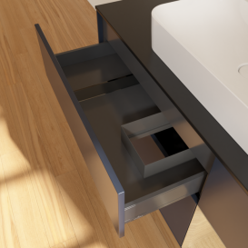 Тумба під раковину Villeroy & Boch Finion 120х50,1 см із підсвічуванням МДФ темно-синій матовий лак/скло чорне матове F422PCHG