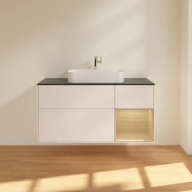 Тумба под раковину Villeroy & Boch Finion 120х50,1 см с подсветкой МДФ белый матовый лак/стекло черное матовое F422PCMT