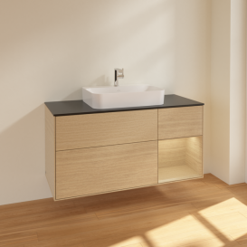 Тумба под раковину Villeroy & Boch Finion 120х50,1 см с подсветкой МДФ шпон дуба/стекло черное матовое F422PCPC