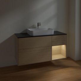 Тумба под раковину Villeroy & Boch Finion 120х50,1 см с подсветкой МДФ шпон дуба/стекло черное матовое F422PCPC