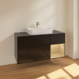 Тумба под раковину Villeroy & Boch Finion 120х50,1 см с подсветкой МДФ черный матовый лак/стекло черное матовое F422PCPD