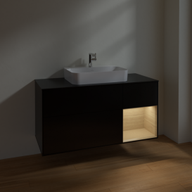 Тумба под раковину Villeroy & Boch Finion 120х50,1 см с подсветкой МДФ черный матовый лак/стекло черное матовое F422PCPD
