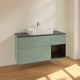 Тумба під раковину Villeroy & Boch Finion 120х50,1 см із підсвічуванням МДФ оливковий матовий лак/скло чорне матове F422PDGM