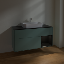 Тумба под раковину Villeroy & Boch Finion 120х50,1 см с подсветкой МДФ оливковый матовый лак/стекло черное матовое F422PDGM