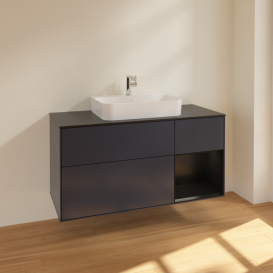 Тумба под раковину Villeroy & Boch Finion 120х50,1 см с подсветкой МДФ темно-синий матовый лак/стекло черное матовое F422PDHG