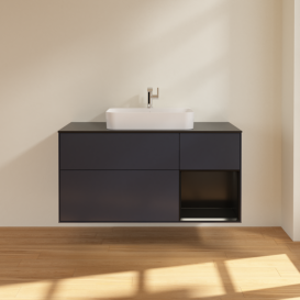 Тумба под раковину Villeroy & Boch Finion 120х50,1 см с подсветкой МДФ темно-синий матовый лак/стекло черное матовое F422PDHG