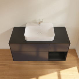Тумба под раковину Villeroy & Boch Finion 120х50,1 см с подсветкой МДФ темно-синий матовый лак/стекло черное матовое F422PDHG