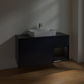 Тумба под раковину Villeroy & Boch Finion 120х50,1 см с подсветкой МДФ темно-синий матовый лак/стекло черное матовое F422PDHG