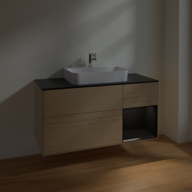 Тумба под раковину Villeroy & Boch Finion 120х50,1 см с подсветкой МДФ шпон дуба/стекло черное матовое F422PDPC
