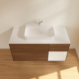 Тумба под раковину Villeroy & Boch Finion 120х50,1 см с подсветкой МДФ шпон грецкого ореха/стекло белое матовое G421GFGN