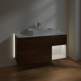 Тумба под раковину Villeroy & Boch Finion 120х50,1 см с подсветкой МДФ шпон грецкого ореха/стекло белое матовое G421GFGN