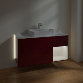 Тумба под раковину Villeroy & Boch Finion 120х50,1 см с подсветкой МДФ пион матовый лак/стекло белое матовое G421GFHB