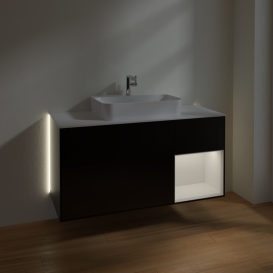 Тумба под раковину Villeroy & Boch Finion 120х50,1 см с подсветкой МДФ черный матовый лак/стекло белое матовое G421GFPD