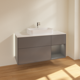 Тумба под раковину Villeroy & Boch Finion 120х50,1 см с подсветкой МДФ антрацит матовый лак/стекло белое матовое G421GKGK
